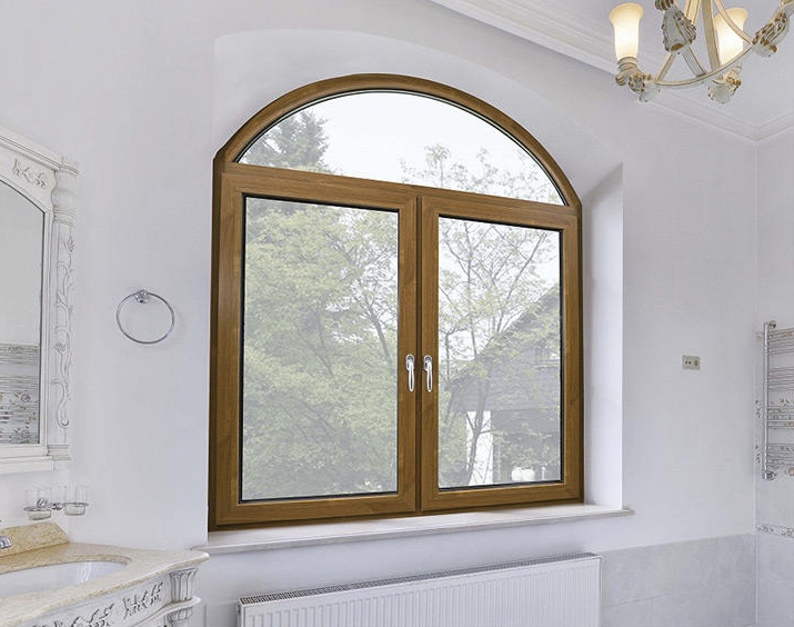 Custom white aluminum grille arched window, large double-glazed casement window, hinged casement window